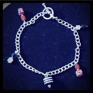 2/$20 Silver Chainlink Charm Bracelet Glass Beads